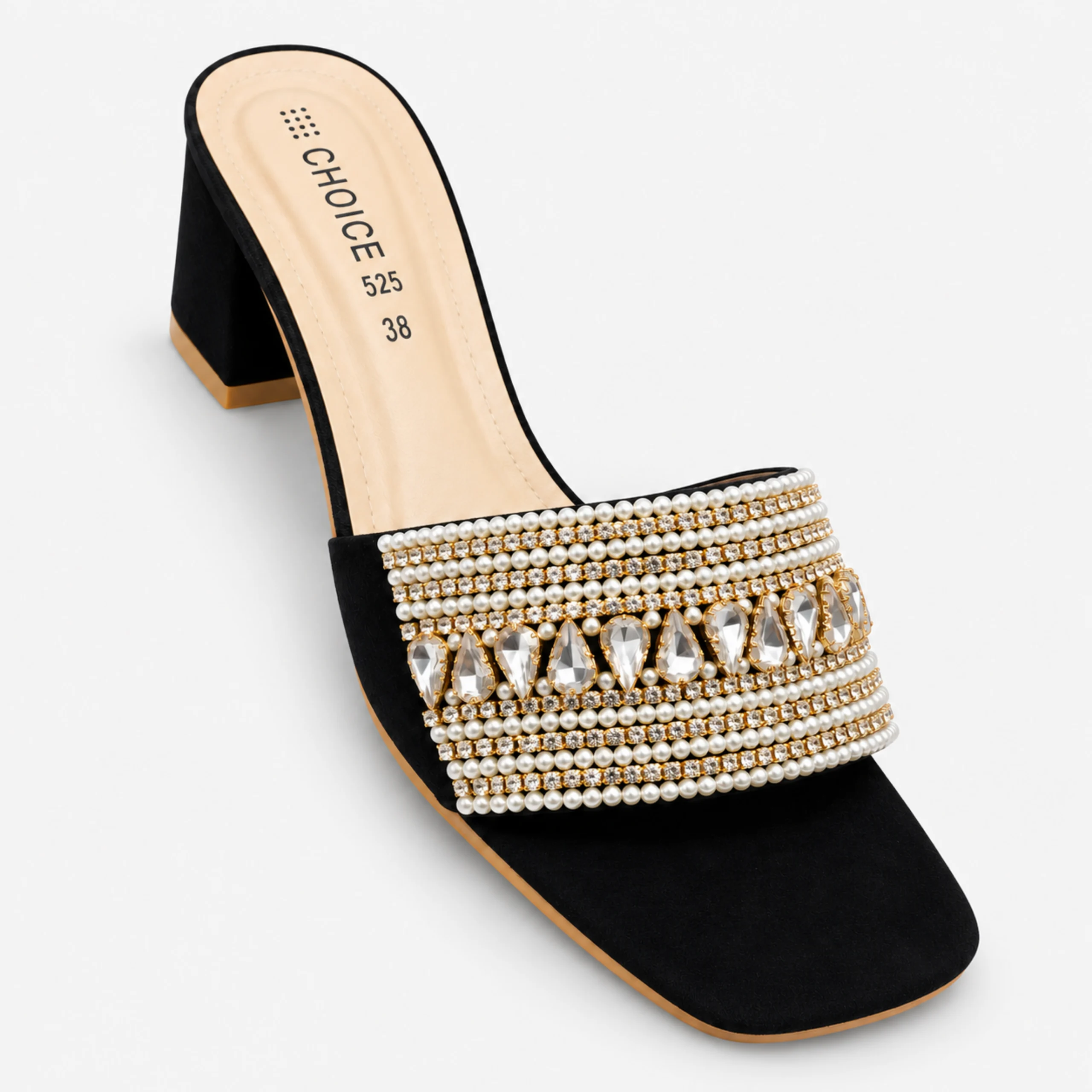 Fancy Embellished Slipper – Black & Golden | 17653 - Image 2