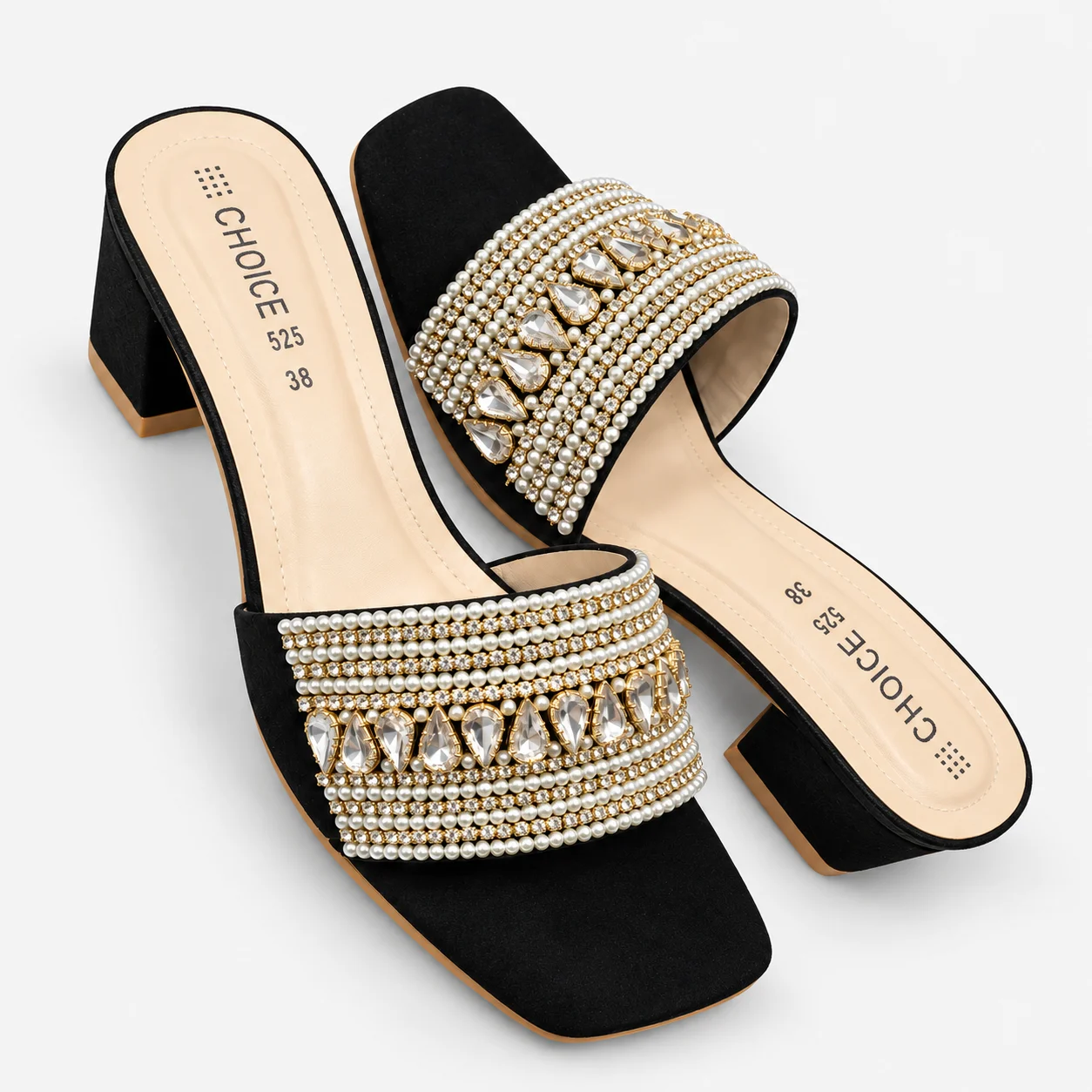 Fancy Embellished Slipper – Black & Golden | 17653 - Image 4