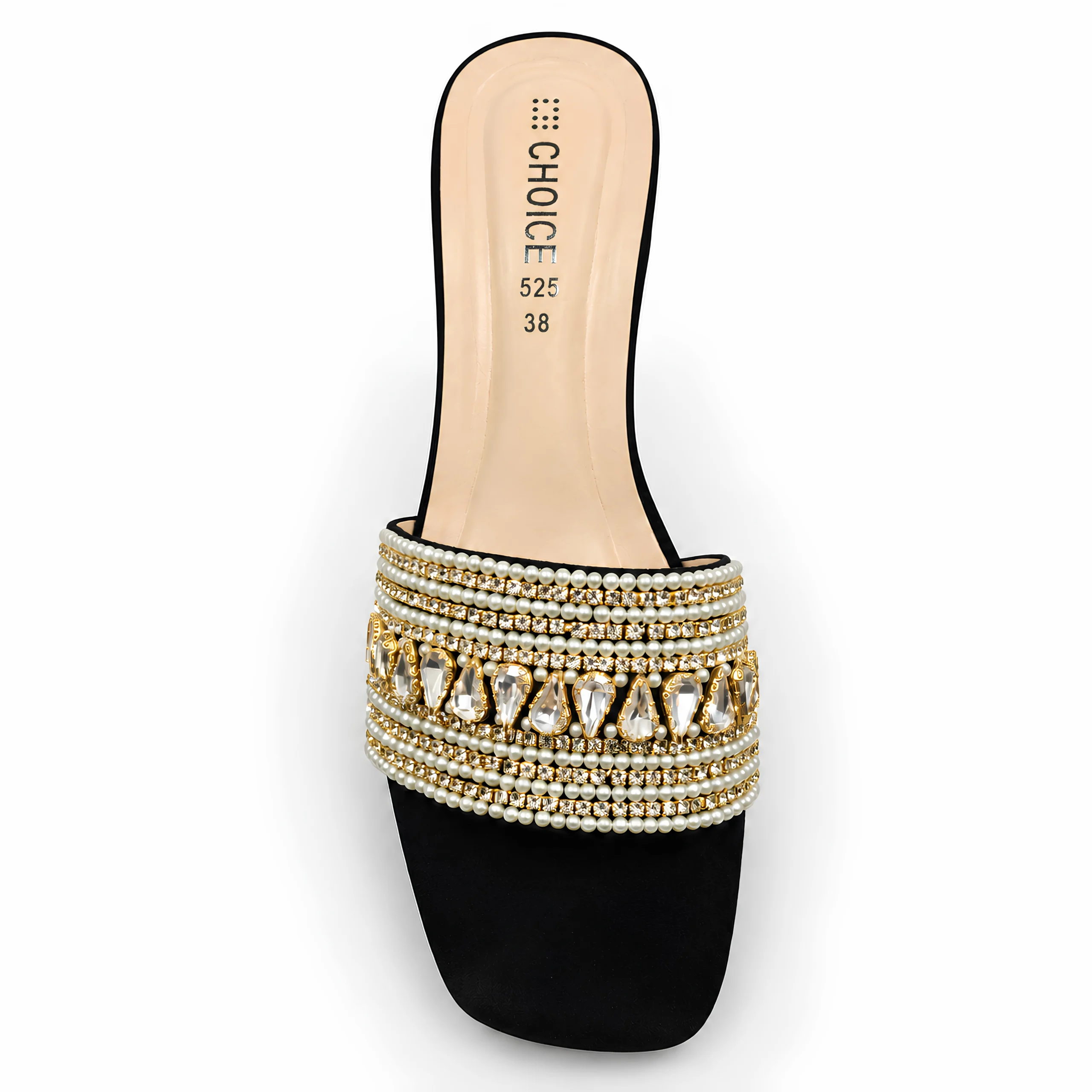 Fancy Embellished Slipper – Black & Golden | 17653 - Image 3